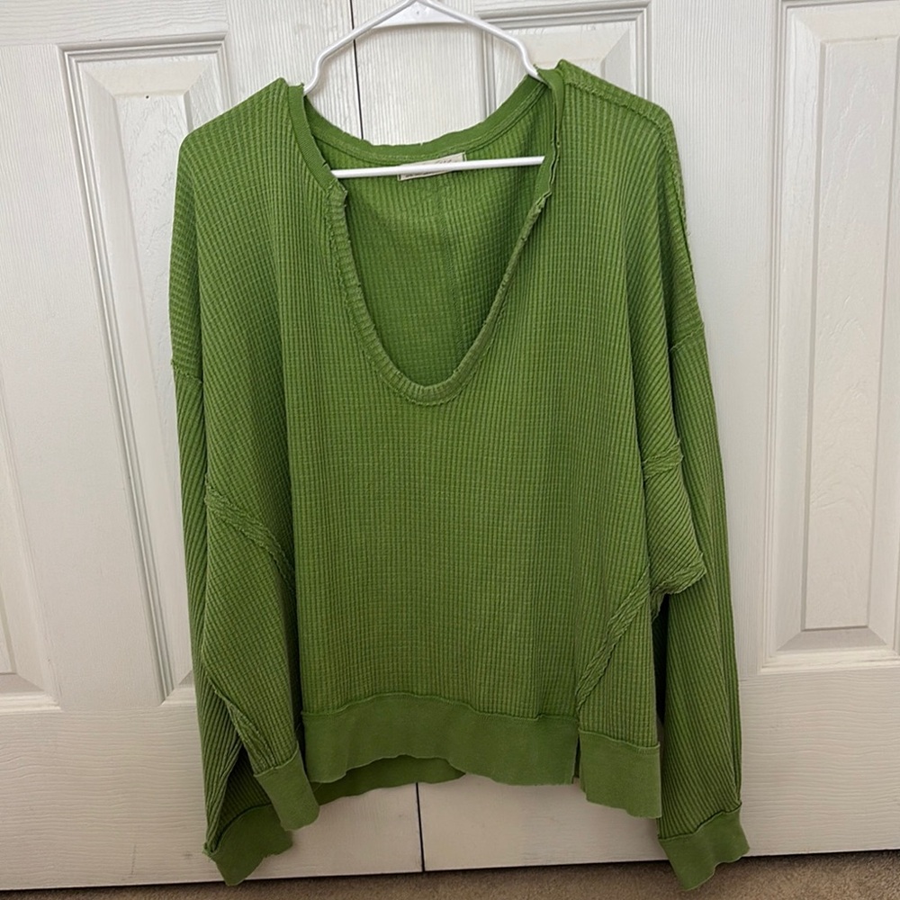Free People Green Ribbed Knit Sweater